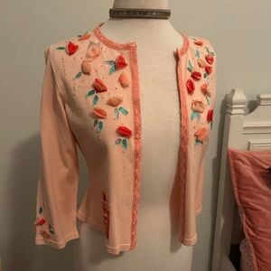 Intuitions Pink Floral Embroidered Sweater NWT